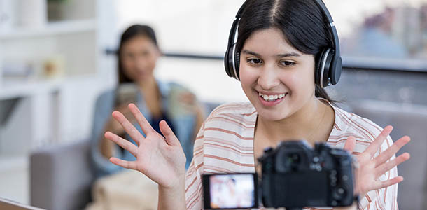 girl with headphones on